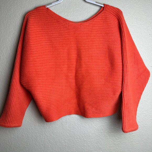 Anthropologie Kendall Cropped Ribbed Knit Orange Coral Sweater Small - Picture 9 of 10